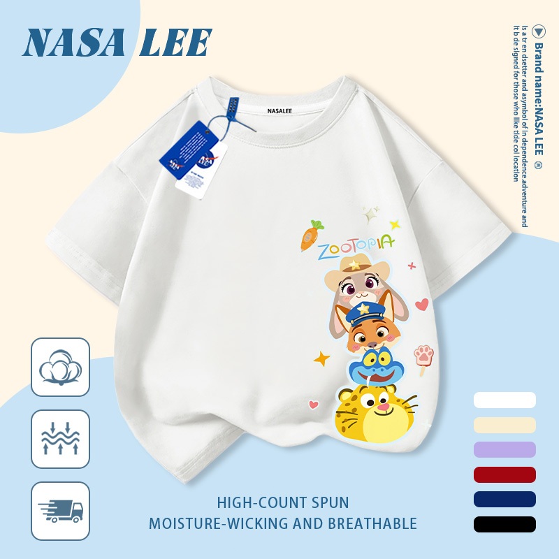 【Giao hàng trong ngày】 Áo thun trẻ em NASA cotton trắng thoáng khí in hình thành phố động vật dễ thương thời trang, tay ngắn thoải mái cho bé 3-16 tuổi cả trai và gái.