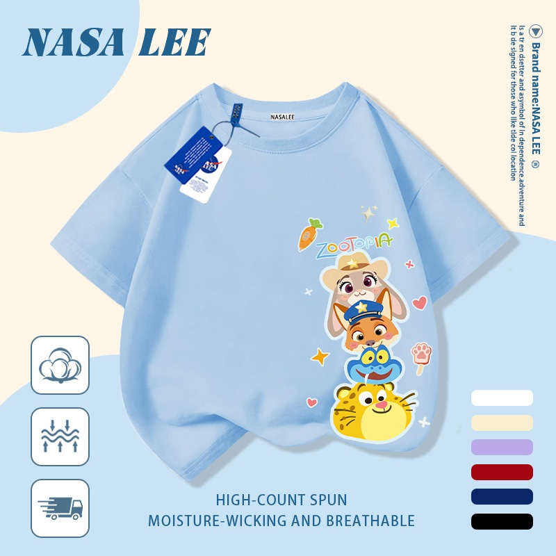 【Giao hàng trong ngày】 Áo thun trẻ em NASA cotton trắng thoáng khí in hình thành phố động vật dễ thương thời trang, tay ngắn thoải mái cho bé 3-16 tuổi cả trai và gái.