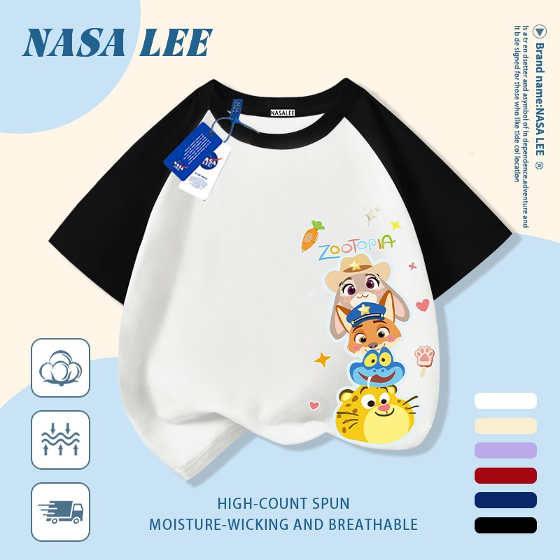 【Giao hàng trong ngày】 Áo thun trẻ em NASA cotton trắng thoáng khí in hình thành phố động vật dễ thương thời trang, tay ngắn thoải mái cho bé 3-16 tuổi cả trai và gái.