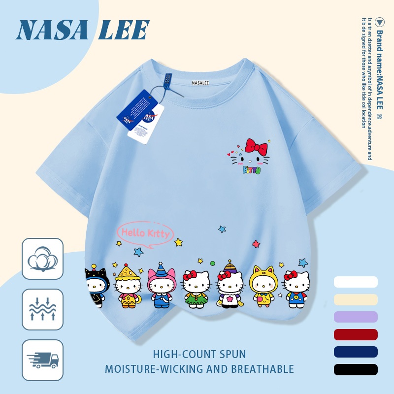 🎀 Giao hàng trong ngày 🎀 Áo thun trẻ em NASA cotton trắng thoáng khí in hình mèo Kitty dễ thương thời trang, tay ngắn thoải mái cho bé 3-16 tuổi cả trai và gái.
