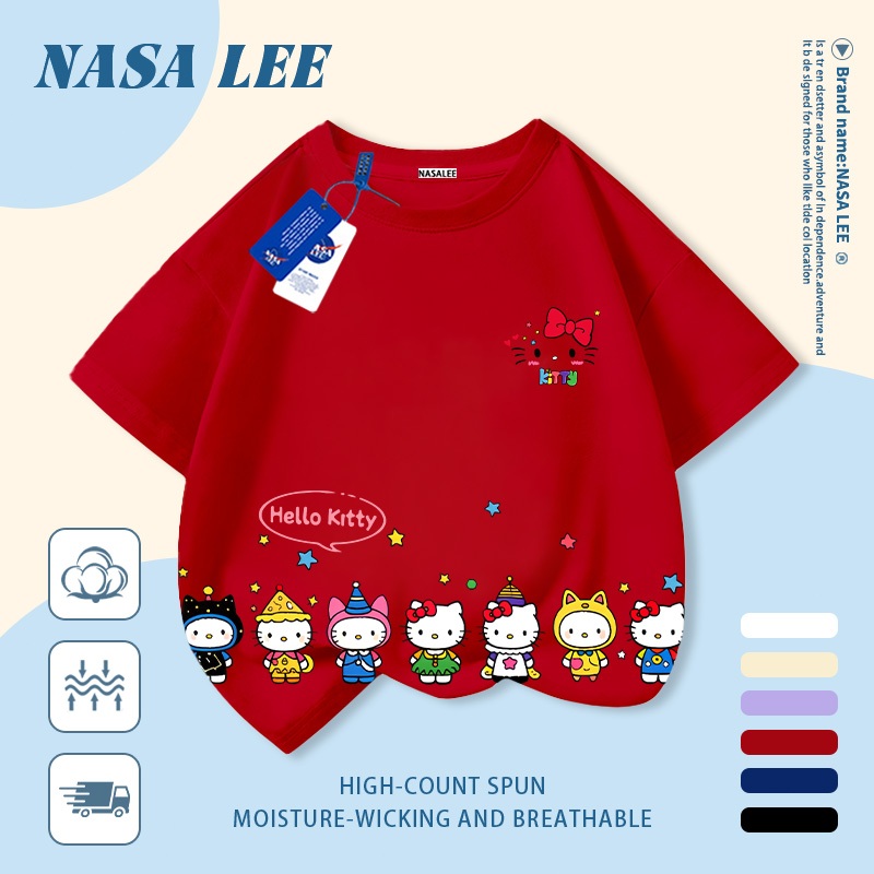 🎀 Giao hàng trong ngày 🎀 Áo thun trẻ em NASA cotton trắng thoáng khí in hình mèo Kitty dễ thương thời trang, tay ngắn thoải mái cho bé 3-16 tuổi cả trai và gái.