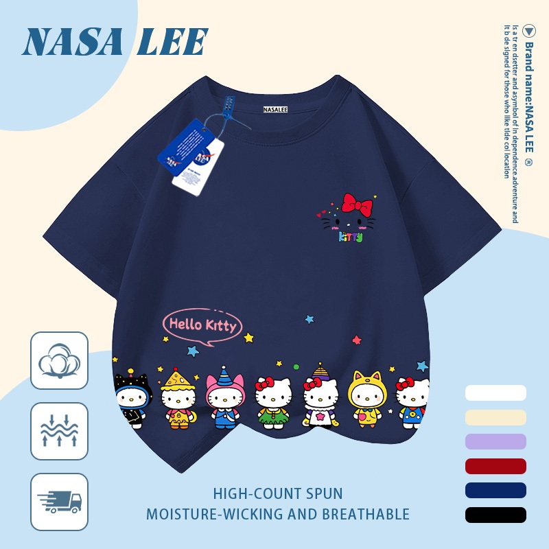 🎀 Giao hàng trong ngày 🎀 Áo thun trẻ em NASA cotton trắng thoáng khí in hình mèo Kitty dễ thương thời trang, tay ngắn thoải mái cho bé 3-16 tuổi cả trai và gái.