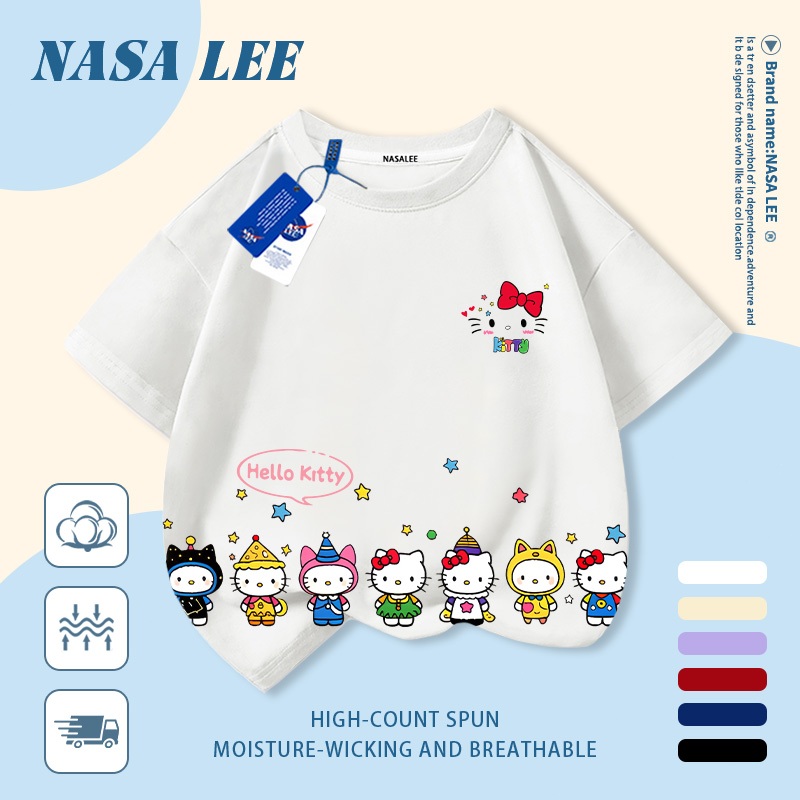 🎀 Giao hàng trong ngày 🎀 Áo thun trẻ em NASA cotton trắng thoáng khí in hình mèo Kitty dễ thương thời trang, tay ngắn thoải mái cho bé 3-16 tuổi cả trai và gái.
