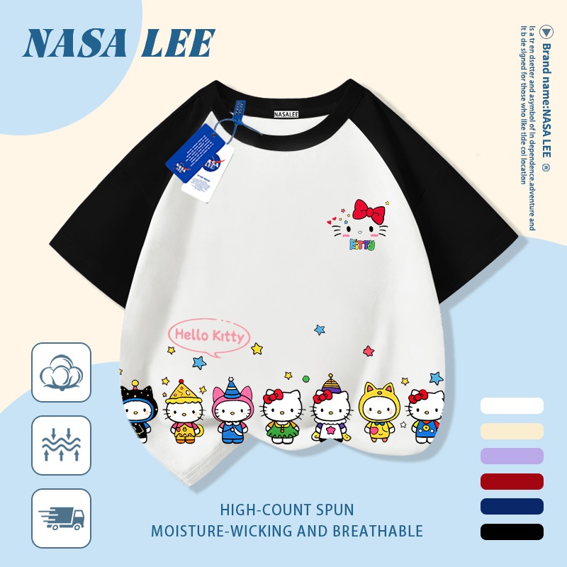 🎀 Giao hàng trong ngày 🎀 Áo thun trẻ em NASA cotton trắng thoáng khí in hình mèo Kitty dễ thương thời trang, tay ngắn thoải mái cho bé 3-16 tuổi cả trai và gái.