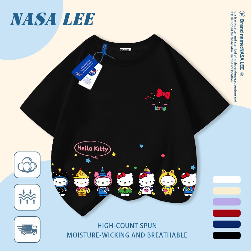 🎀 Giao hàng trong ngày 🎀 Áo thun trẻ em NASA cotton trắng thoáng khí in hình mèo Kitty dễ thương thời trang, tay ngắn thoải mái cho bé 3-16 tuổi cả trai và gái.