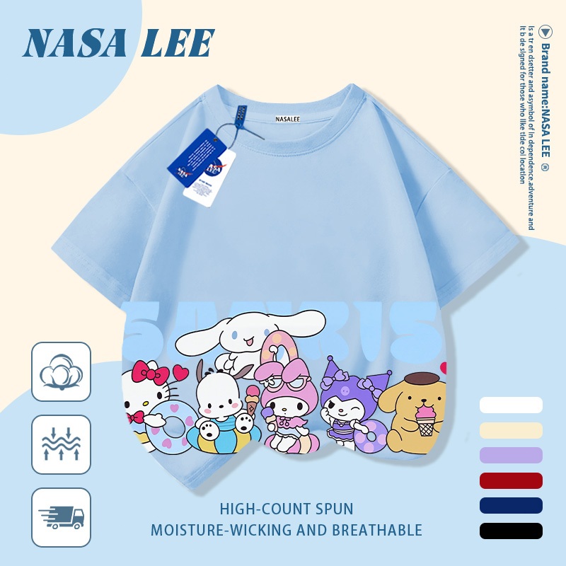 [Giao hàng trong ngày] Áo thun Cotton thoáng khí màu trắng cho trẻ em NASA Sanrio In hợp thời trang bé trai 3-16 tuổi bé gái tay ngắn thông thường