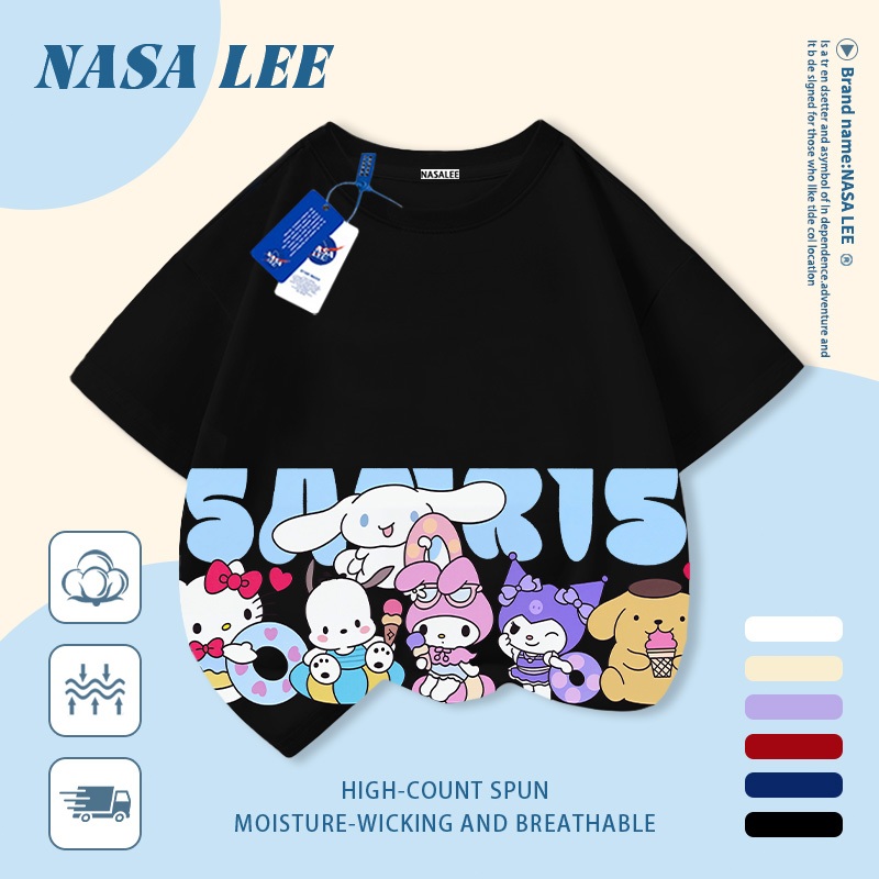 [Giao hàng trong ngày] Áo thun Cotton thoáng khí màu trắng cho trẻ em NASA Sanrio In hợp thời trang bé trai 3-16 tuổi bé gái tay ngắn thông thường