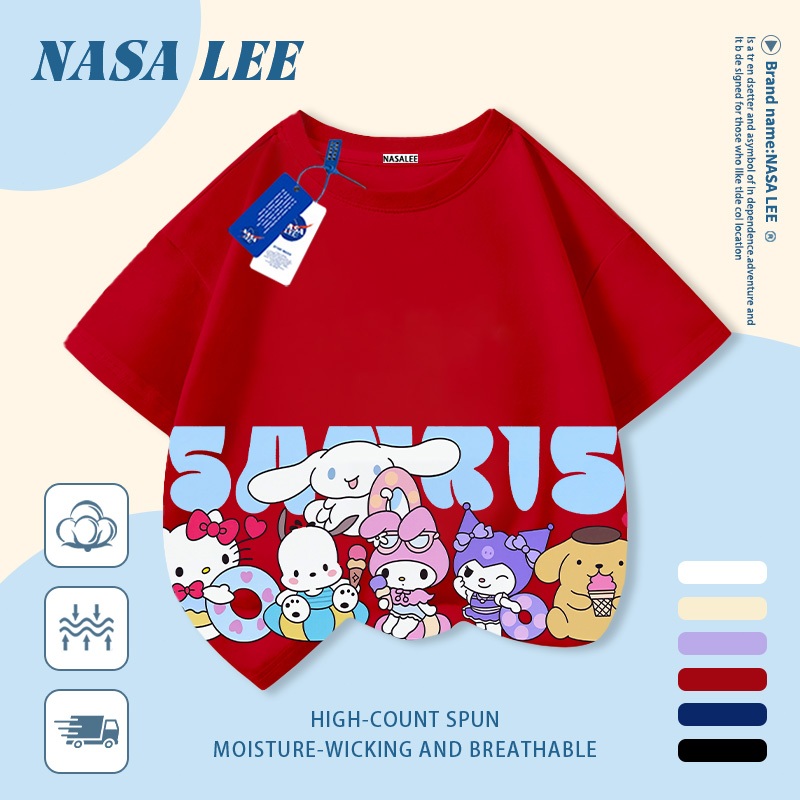 [Giao hàng trong ngày] Áo thun Cotton thoáng khí màu trắng cho trẻ em NASA Sanrio In hợp thời trang bé trai 3-16 tuổi bé gái tay ngắn thông thường