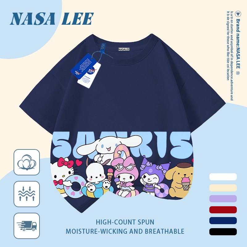 [Giao hàng trong ngày] Áo thun Cotton thoáng khí màu trắng cho trẻ em NASA Sanrio In hợp thời trang bé trai 3-16 tuổi bé gái tay ngắn thông thường