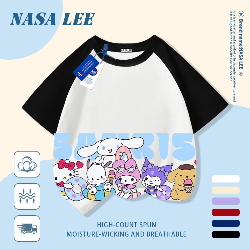 [Giao hàng trong ngày] Áo thun Cotton thoáng khí màu trắng cho trẻ em NASA Sanrio In hợp thời trang bé trai 3-16 tuổi bé gái tay ngắn thông thường