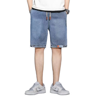 Quần Short Jean Nam Xám Khói Dây Rút Lưng Cao, Quần Bò Ngắn 5 Phân In Chữ Bên Chân Lật Gấu Tay Thời Trang Streetwear Mùa Hè