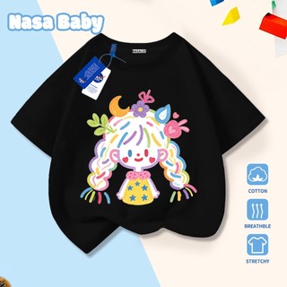 Áo thun in hình cô gái hoạt hình NASA tay ngắn, dành cho nam nữ trẻ em, chất liệu cotton, giao hàng trong 24 giờ.
