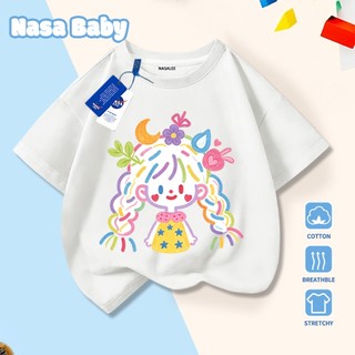 Áo thun in hình cô gái hoạt hình NASA tay ngắn, dành cho nam nữ trẻ em, chất liệu cotton, giao hàng trong 24 giờ.