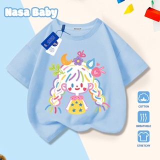 Áo thun in hình cô gái hoạt hình NASA tay ngắn, dành cho nam nữ trẻ em, chất liệu cotton, giao hàng trong 24 giờ.