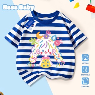 Áo thun in hình cô gái hoạt hình NASA tay ngắn, dành cho nam nữ trẻ em, chất liệu cotton, giao hàng trong 24 giờ.