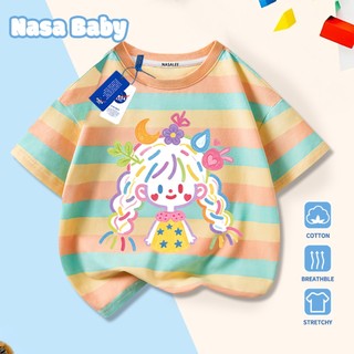 Áo thun in hình cô gái hoạt hình NASA tay ngắn, dành cho nam nữ trẻ em, chất liệu cotton, giao hàng trong 24 giờ.