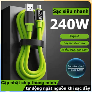 Dây sạc type c 240W 1.5m USB Type-C sang Type-C có màn hình nguồn thời gian thực