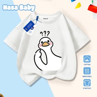 Áo thun in hình hoạt hình NASA tay ngắn, dành cho nam nữ trẻ em, chất liệu cotton.