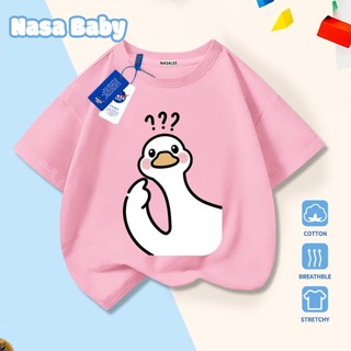 Áo thun in hình hoạt hình NASA tay ngắn, dành cho nam nữ trẻ em, chất liệu cotton.