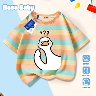 Áo thun in hình hoạt hình NASA tay ngắn, dành cho nam nữ trẻ em, chất liệu cotton.