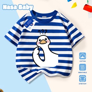 Áo thun in hình hoạt hình NASA tay ngắn, dành cho nam nữ trẻ em, chất liệu cotton.