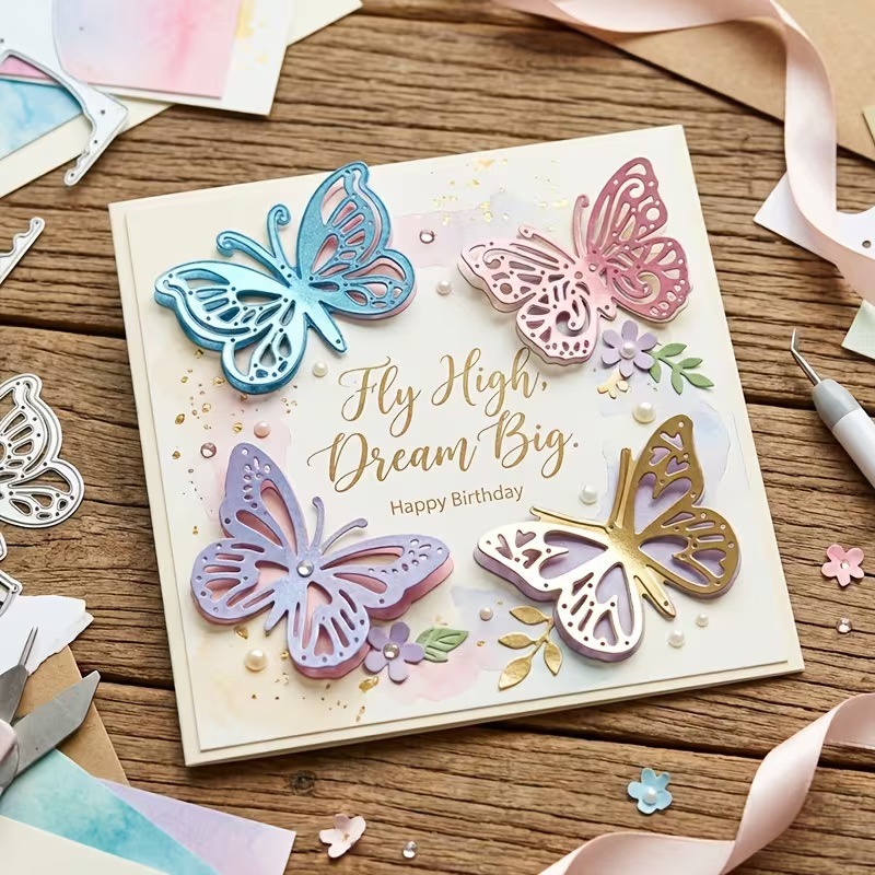 4 Bướm Kim Loại Thép Carbon Cắt Khuôn Thêu Sò Dập Nổi Khắc Mẫu DIY Album Ảnh Thiệp Chúc Mừng Cắt Chết Giấy Thủ Công Dụng Cụ