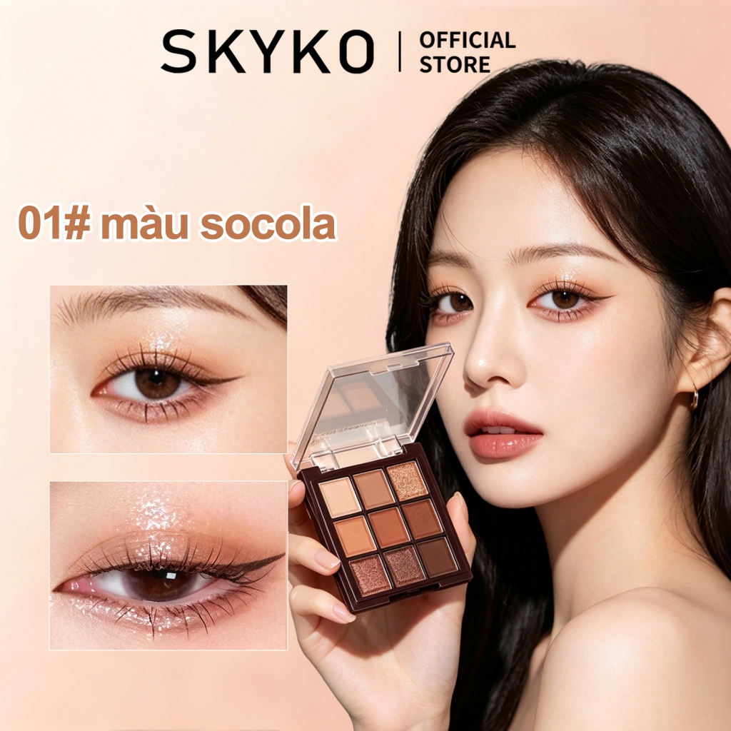 SKYKO Bảng phấn mắt 9 màu Shine High Pigment Glittering Shimmering