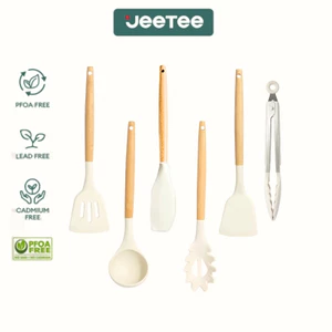 【Giá thấp lịch sử toàn shop】JEETEE Bộ Vá Xẻng Silicon Màu Xám & Màu Be 3/6 Món – Vá Canh, Xẻng Lật, Xẻng Lỗ, Cây Phết Dầu, Vá Mì Ý, Kẹp Gắp, Không Làm Trầy Nồi Chảo Chống Dính