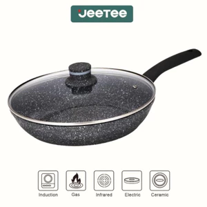 【Giá thấp lịch sử toàn shop】JEETEE Chảo chiên chống dính phủ đá vân màu xám 20/24/28/32cm, PFOA Free, kèm nắp kính, dùng cho bếp từ, bếp gas và bếp hồng ngoại, bảo hành 1 năm