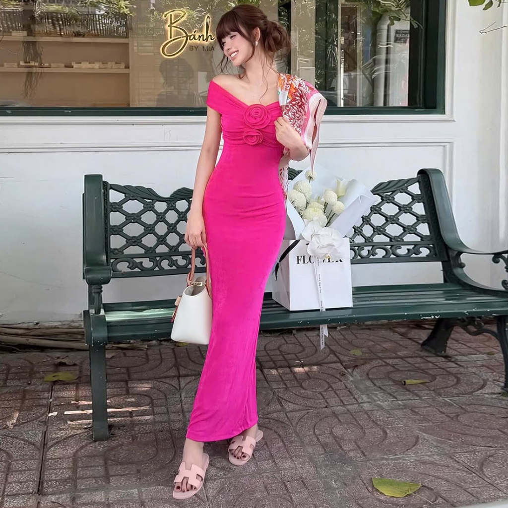 Váy Maxi In Họa Tiết 3D Hoa Cổ Chém - Thời Trang Mùa Hè Cho Kỳ Nghỉ