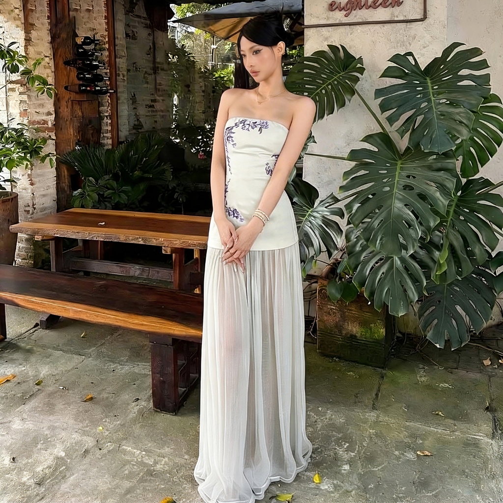 Váy Maxi Lưới Quấn NgựcSlim-In, Phong Cách Pháp Thanh Lịch Cho Mùa Hè