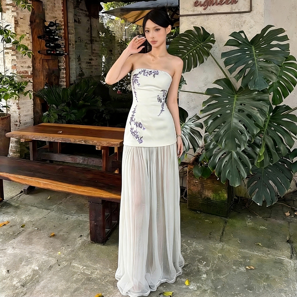 Váy Maxi Lưới Quấn NgựcSlim-In, Phong Cách Pháp Thanh Lịch Cho Mùa Hè