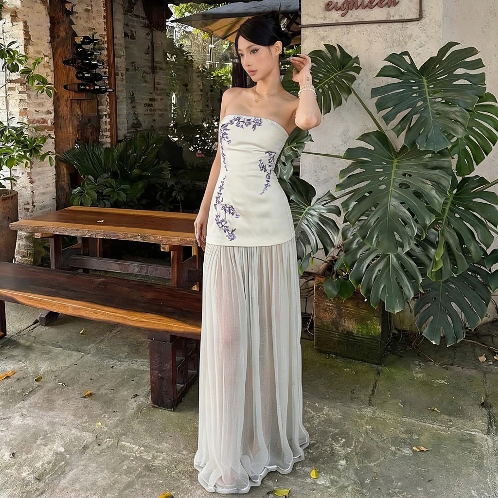 Váy Maxi Lưới Quấn NgựcSlim-In, Phong Cách Pháp Thanh Lịch Cho Mùa Hè