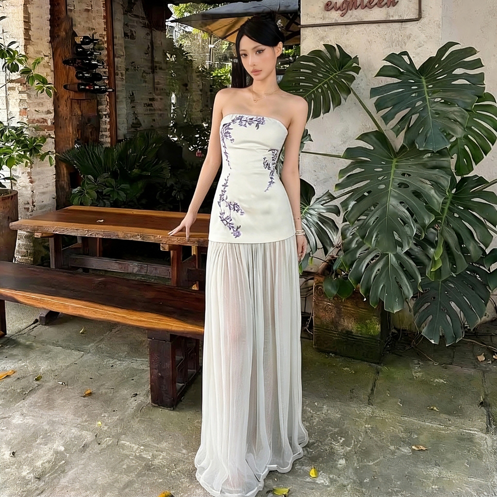 Váy Maxi Lưới Quấn NgựcSlim-In, Phong Cách Pháp Thanh Lịch Cho Mùa Hè