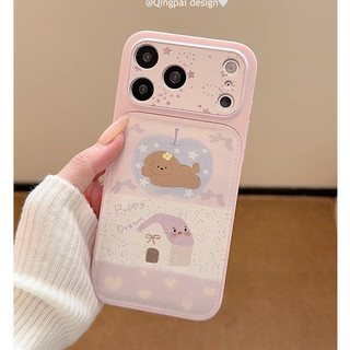 Phim Hoạt Hình Dễ Thương Ngôi Nhà Màu Hồng Chó Con Da Ốp Lưng Điện Thoại iPhone 17Promax 17Pro 14 15 16 Pro Max 13 Chống Sốc Nữ Điện Thoại Di Động