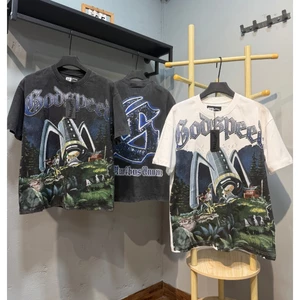 Áo thun Cotton chải kỹ hạng nặng 250G, Monkey Wash Vintage tay ngắn, Y2K Retro Dạo Phố Áo thun Unisex