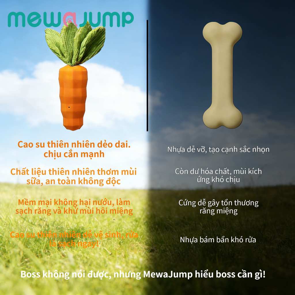 [Mewajump]Đồ Chơi Gặm Nhai Hình Cà Rốt Cho Chó – Chống Cắn Phá, Làm Sạch Răng, Thu Hút Cún Cưng