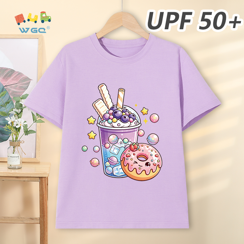 W.G.Q Áo thun bé gái，Phong cách mới mùa hè có in hình dễ thương，có chức năng chống nắng UPF50 +，Thoáng khí thoải mái