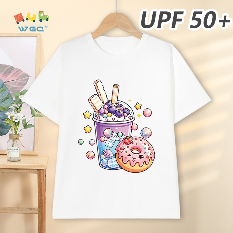 W.G.Q Áo thun bé gái，Phong cách mới mùa hè có in hình dễ thương，có chức năng chống nắng UPF50 +，Thoáng khí thoải mái
