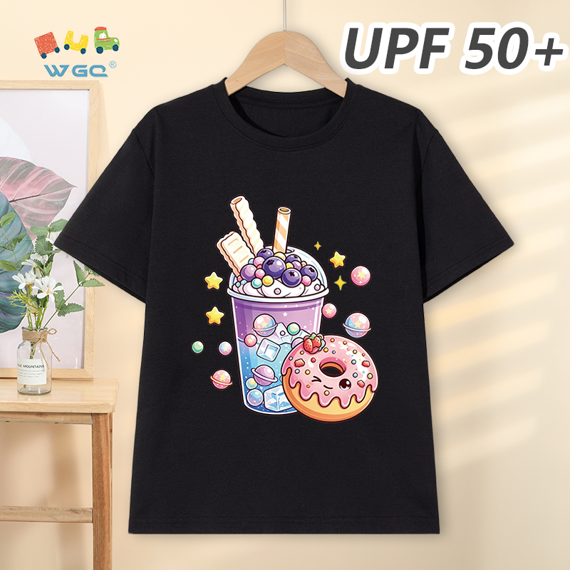 W.G.Q Áo thun bé gái，Phong cách mới mùa hè có in hình dễ thương，có chức năng chống nắng UPF50 +，Thoáng khí thoải mái