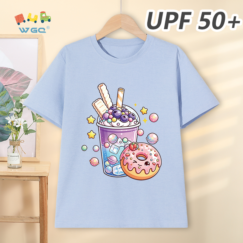 W.G.Q Áo thun bé gái，Phong cách mới mùa hè có in hình dễ thương，có chức năng chống nắng UPF50 +，Thoáng khí thoải mái