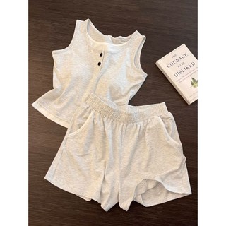 Đồ ngủ vest hai mảnh màu trơn dành cho nữ, thiết kế thoải mái