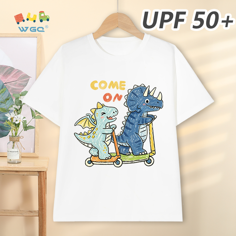 W.G.Q Áo thun bé trai，Phong cách mới mùa hè với in hình khủng long，có chức năng chống nắng UPF50 +，Thoáng khí thoải mái