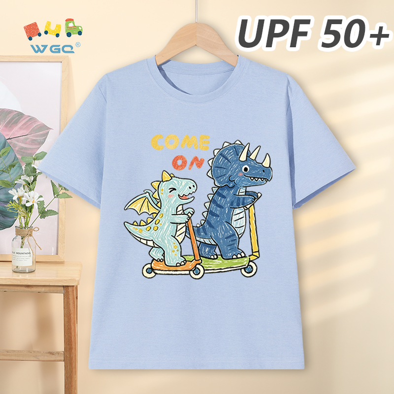 W.G.Q Áo thun bé trai，Phong cách mới mùa hè với in hình khủng long，có chức năng chống nắng UPF50 +，Thoáng khí thoải mái