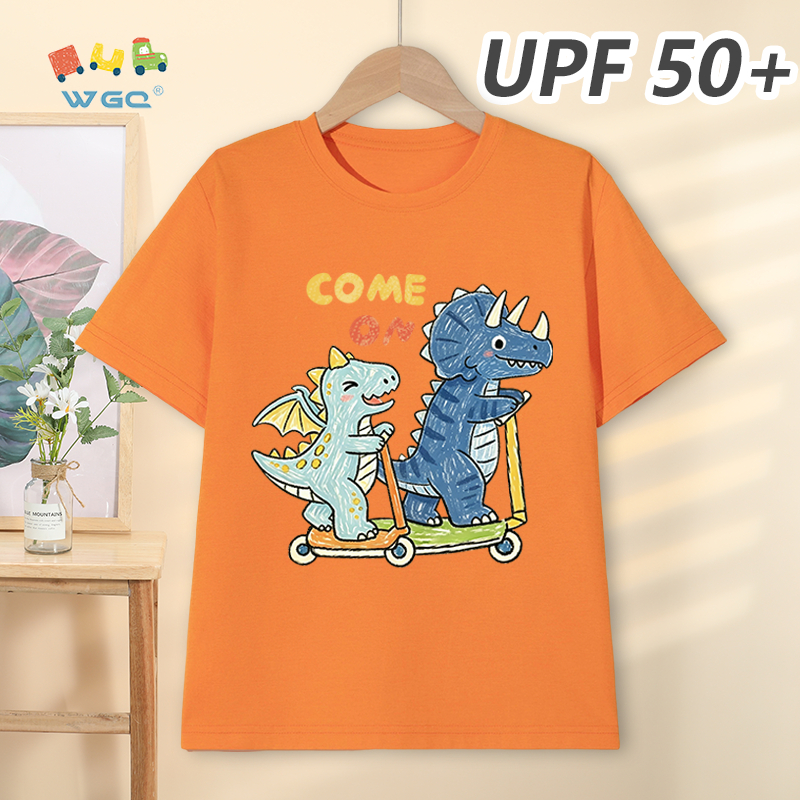 W.G.Q Áo thun bé trai，Phong cách mới mùa hè với in hình khủng long，có chức năng chống nắng UPF50 +，Thoáng khí thoải mái