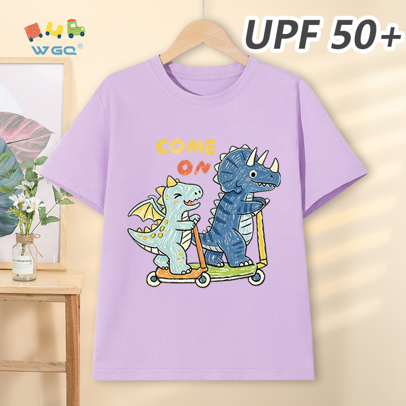 W.G.Q Áo thun bé trai，Phong cách mới mùa hè với in hình khủng long，có chức năng chống nắng UPF50 +，Thoáng khí thoải mái