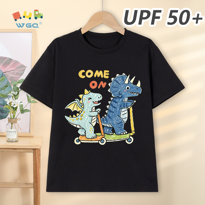 W.G.Q Áo thun bé trai，Phong cách mới mùa hè với in hình khủng long，có chức năng chống nắng UPF50 +，Thoáng khí thoải mái
