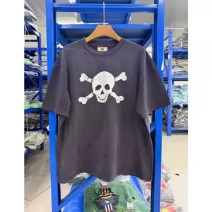 Áo thun in hình đầu lâu Hip Hop cổ điển, Sáp nhuộm Monkey Wash đã tiêu diệt đau khổ, 260G Cotton Cracked Graphic Dạo Phố