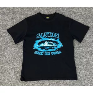 Áo thun họa tiết đảo ngọn lửa cổ điển, Fools The World Slogan Tee, Vintage Dạo Phố Cổ Tròn Tay Ngắn Unisex Top