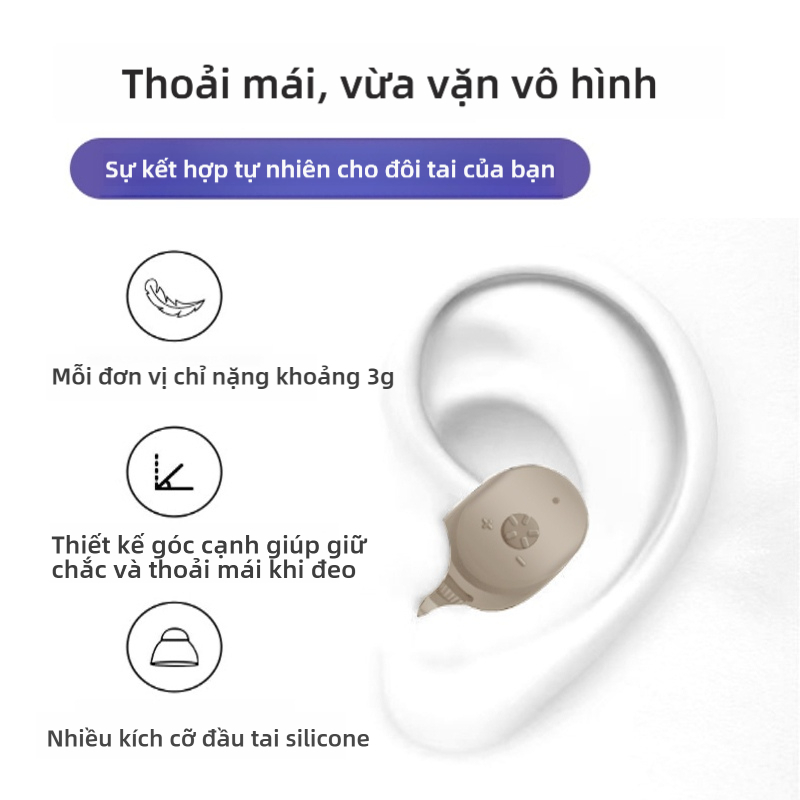 Máy trợ thính có thể sạc lại, bộ khuếch đại thính giác vô hình cho người cao tuổi, điều chỉnh phù hợp